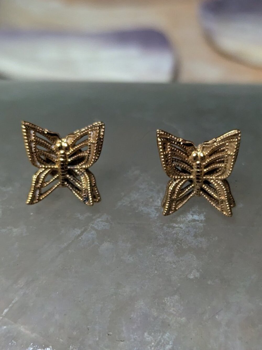 1970's MONET Gold Tone Small Layered Wing Butterfly Post Earrings